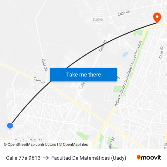 Calle 77a 9613 to Facultad De Matemáticas (Uady) map