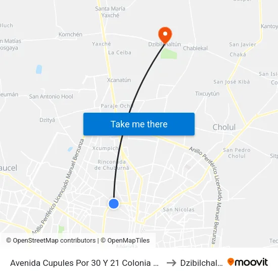 Avenida Cupules Por 30 Y 21 Colonia Yucátan to Dzibilchaltún map