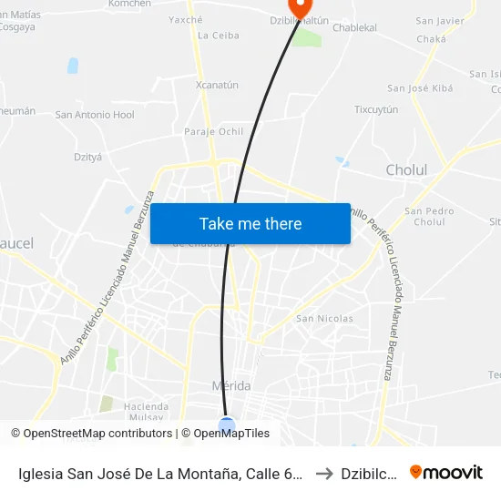 Iglesia San José De La Montaña, Calle 60 Por 81 Y 79, Centro to Dzibilchaltún map