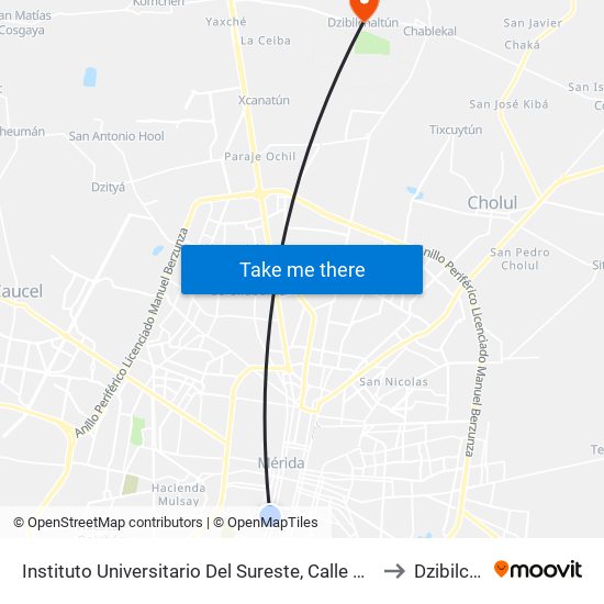Instituto Universitario Del Sureste, Calle 62 Por 81 Y 85, Centro to Dzibilchaltún map