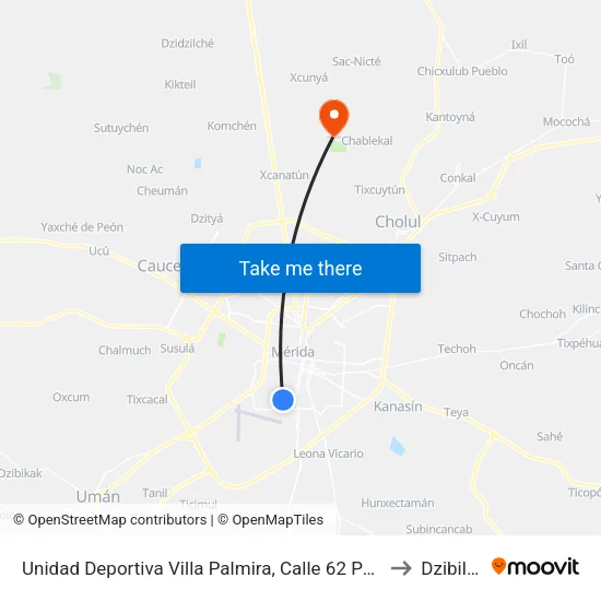 Unidad Deportiva Villa Palmira, Calle 62 Por 95 Y 103, Delio Moreno Cantón to Dzibilchaltún map
