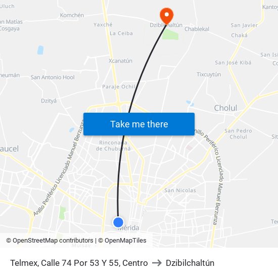 Telmex, Calle 74 Por 53 Y 55, Centro to Dzibilchaltún map