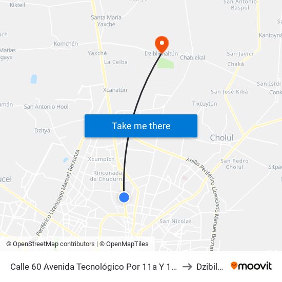 Calle 60 Avenida Tecnológico Por 11a Y 11, Fraccionamiento Del Norte to Dzibilchaltún map