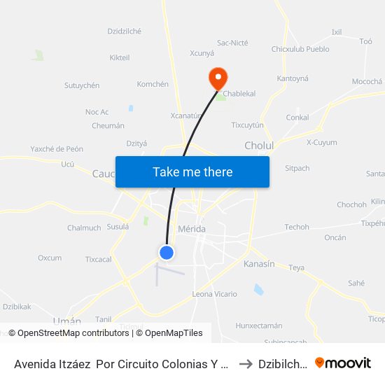 Avenida Itzáez  Por Circuito Colonias Y Calle 94, Obrera to Dzibilchaltún map