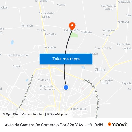 Avenida Camara De Comercio Por 32a Y Avenida Andrés Gracía Lavín San Ramón Norte to Dzibilchaltún map