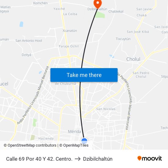 Calle 69 Por 40 Y 42. Centro. to Dzibilchaltún map