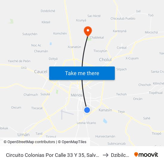 Circuito Colonias Por Calle 33 Y 35, Salvador Alvarado Sur to Dzibilchaltún map