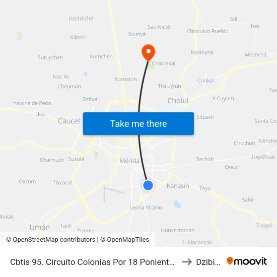 Cbtis 95. Circuito Colonias Por 18 Poniente Y 5 Sur, Colonia Salvador Alvarado Sur to Dzibilchaltún map