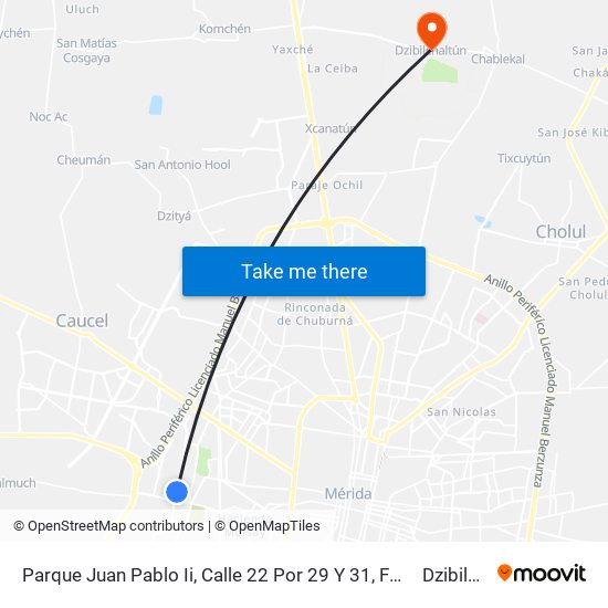 Parque Juan Pablo Ii, Calle 22 Por 29 Y 31, Fraccionamiento Juan Pablo II to Dzibilchaltún map