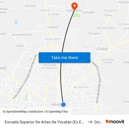 Escuela Superior De Artes De Yucatán (Ex Estación De Trenes), Calle 55 Por 48 Y Avenida 1o. De Mayo, Centro to Dzibilchaltún map