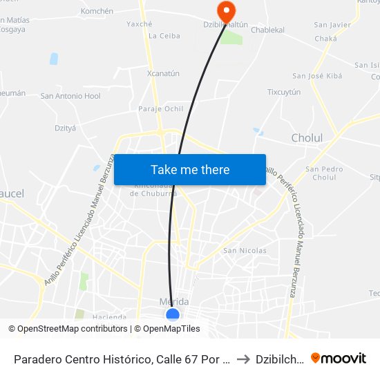 Paradero Centro Histórico, Calle 67 Por 62 Y 60, Centro to Dzibilchaltún map