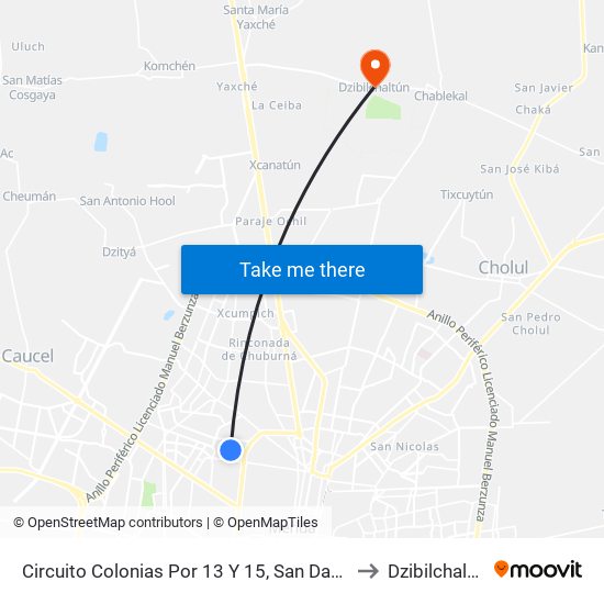 Circuito Colonias Por 13 Y 15, San Damian. to Dzibilchaltún map