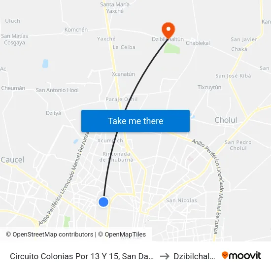 Circuito Colonias Por 13 Y 15, San Damian. to Dzibilchaltún map