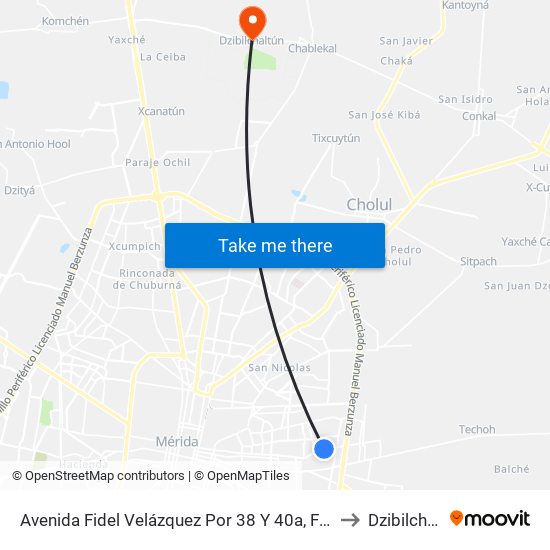Avenida Fidel Velázquez Por 38 Y 40a, Fidel Velázquez to Dzibilchaltún map