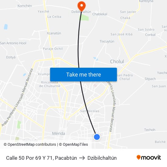 Calle 50 Por 69 Y 71, Pacabtún to Dzibilchaltún map