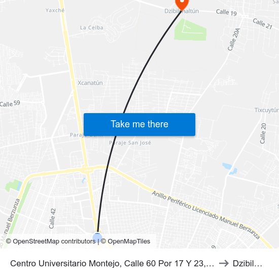 Centro Universitario Montejo, Calle 60 Por 17 Y 23, Fraccionamiento Loma Bonita to Dzibilchaltún map