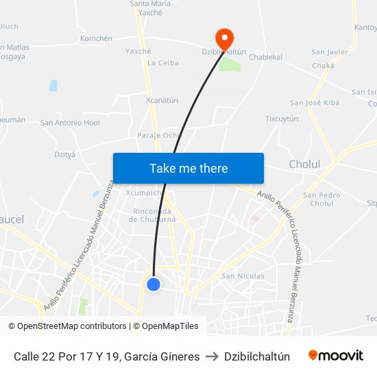 Calle 22 Por 17 Y 19, García Gíneres to Dzibilchaltún map