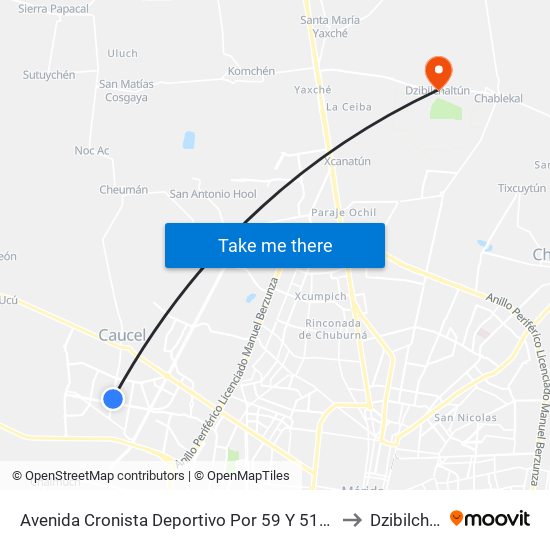 Avenida Cronista Deportivo Por 59 Y 51a, Ciudad Caucel to Dzibilchaltún map