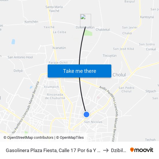 Gasolinera Plaza Fiesta, Calle 17 Por 6a Y 6, Colonia Gustavo Díaz Ordáz to Dzibilchaltún map