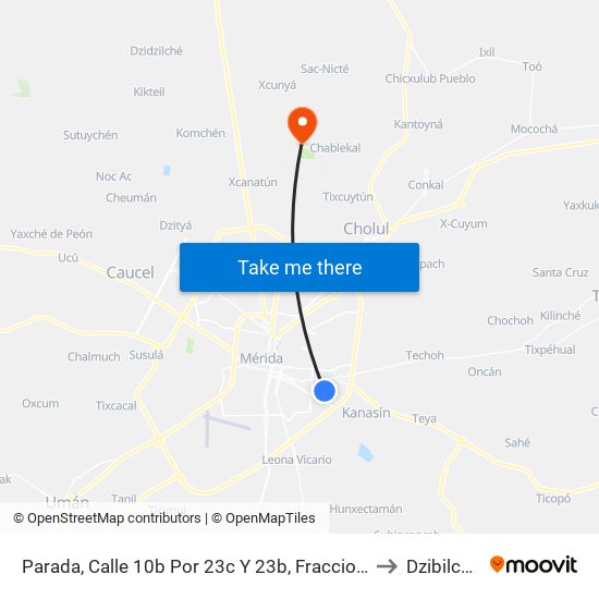 Parada, Calle 10b Por 23c Y 23b, Fraccionamiento Vergel II to Dzibilchaltún map