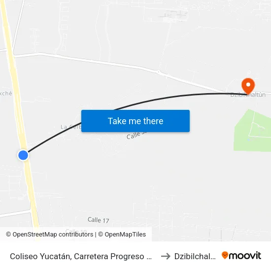 Coliseo Yucatán, Carretera Progreso Mérida to Dzibilchaltún map