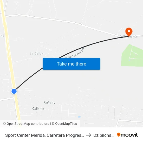 Sport Center Mérida, Carretera Progreso Mérida to Dzibilchaltún map