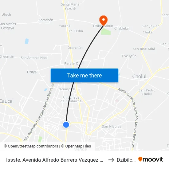 Issste, Avenida Alfredo Barrera Vazquez Por 36 Y 34, García Ginerés to Dzibilchaltún map
