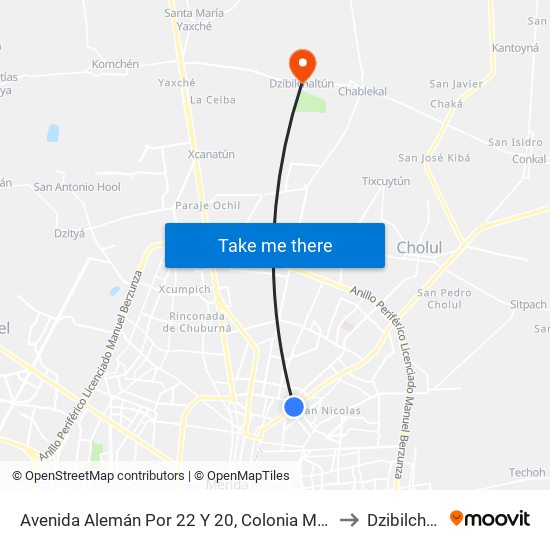 Avenida Alemán Por 22 Y 20, Colonia Miguel Alemán. to Dzibilchaltún map