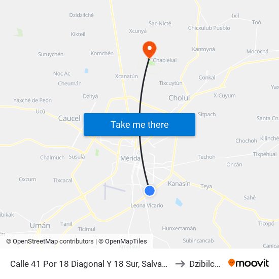 Calle 41 Por 18 Diagonal Y 18 Sur, Salvador Alvarado Sur II to Dzibilchaltún map