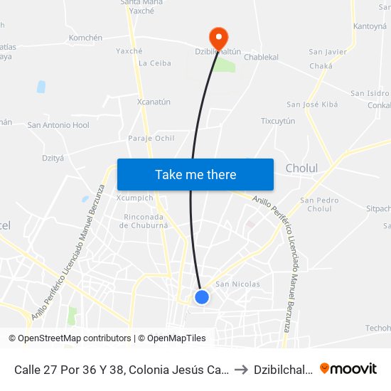 Calle 27 Por 36 Y 38, Colonia Jesús Carranza. to Dzibilchaltún map
