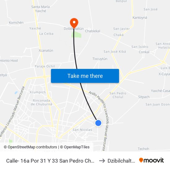 Calle- 16a Por 31 Y 33 San Pedro Cholul to Dzibilchaltún map