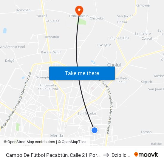 Campo De Fútbol Pacabtún, Calle 21 Por 50 Y 46, Pacabtún to Dzibilchaltún map