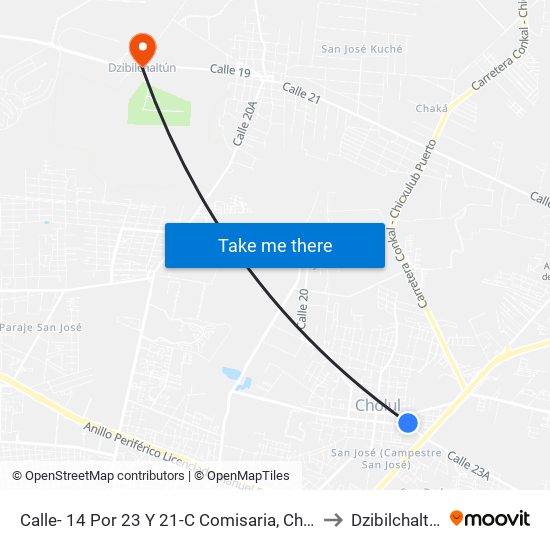 Calle- 14 Por 23 Y 21-C Comisaria, Cholul to Dzibilchaltún map