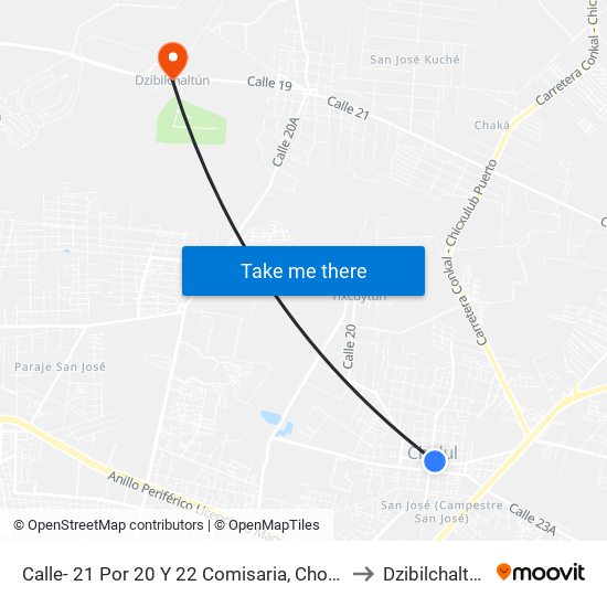 Calle- 21 Por 20 Y 22 Comisaria, Cholul to Dzibilchaltún map