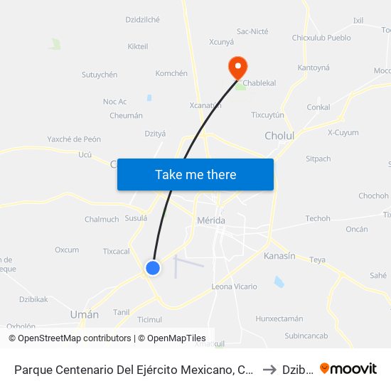 Parque Centenario Del Ejército Mexicano, Calle Benito Juárez Por Calle 20 Y 16b, Ciudad Industrial to Dzibilchaltún map