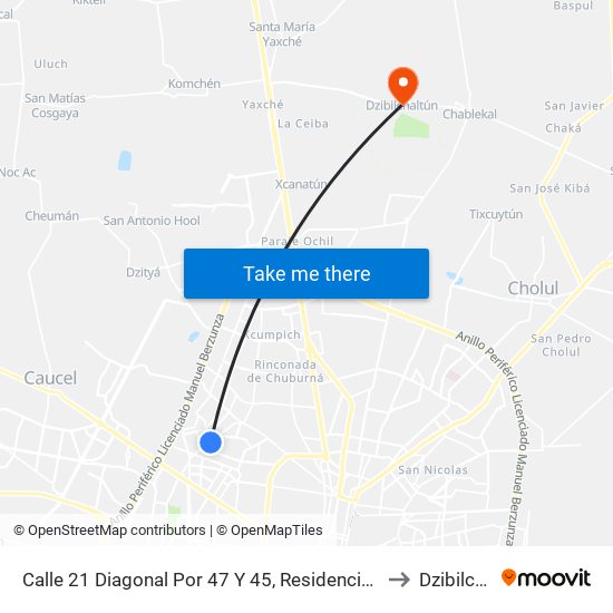Calle 21 Diagonal Por 47 Y 45, Residencial Del Norte (Chenku) to Dzibilchaltún map