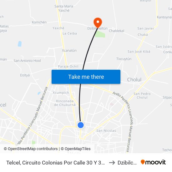 Telcel, Circuito Colonias Por Calle 30 Y 32, Colonia Buenavista to Dzibilchaltún map
