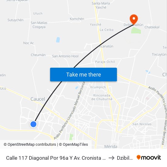 Calle 117 Diagonal Por 96a Y Av. Cronista Deportivo, Fracc. Ciudad Caucel. to Dzibilchaltún map