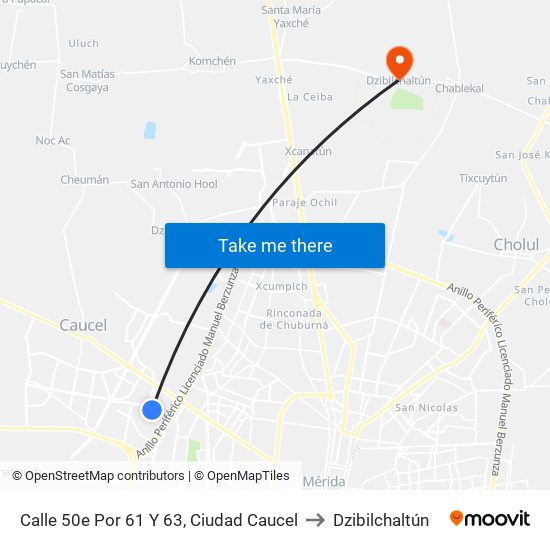 Calle 50e Por 61 Y 63, Ciudad Caucel to Dzibilchaltún map