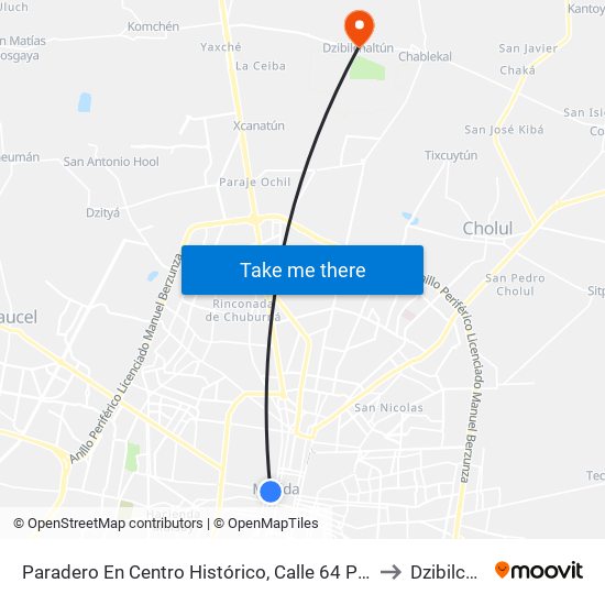 Paradero En Centro Histórico, Calle 64 Por 61 Y 59, Centro to Dzibilchaltún map