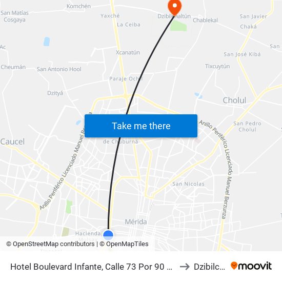 Hotel Boulevard Infante, Calle 73 Por 90 Y Avenida Itzáes, Centro to Dzibilchaltún map
