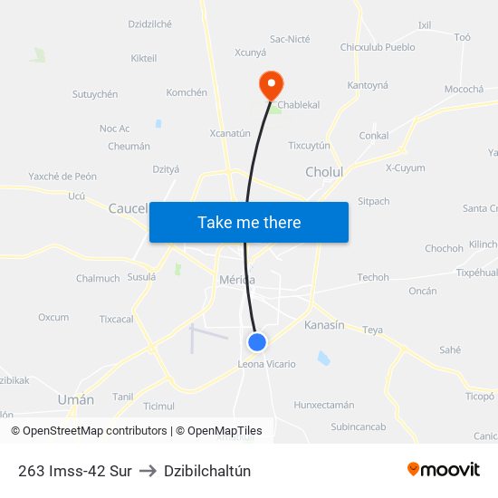 263 Imss-42 Sur to Dzibilchaltún map