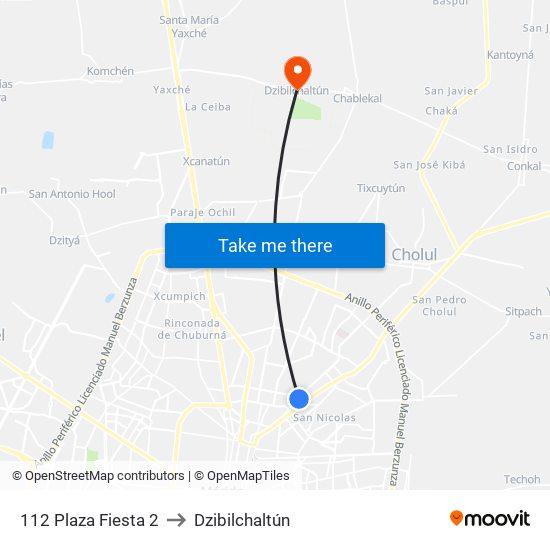 112 Plaza Fiesta 2 to Dzibilchaltún map