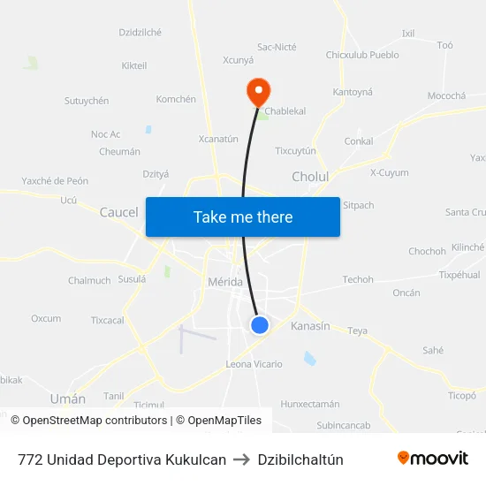 772 Unidad Deportiva Kukulcan to Dzibilchaltún map