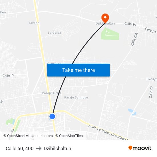 Calle 60, 400 to Dzibilchaltún map
