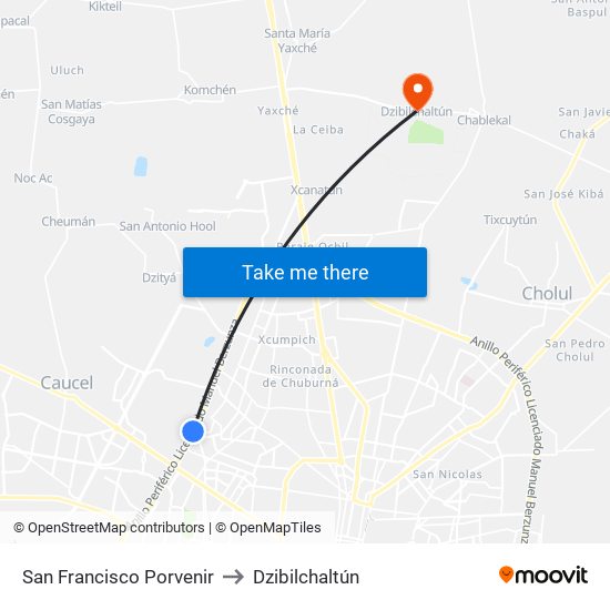 San Francisco Porvenir to Dzibilchaltún map