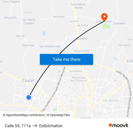 Calle 59, 711a to Dzibilchaltún map