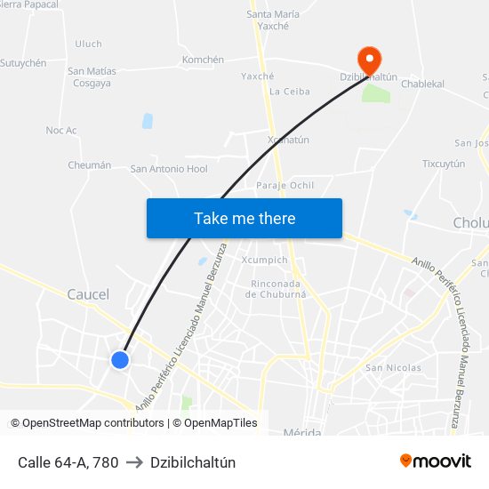 Calle 64-A, 780 to Dzibilchaltún map