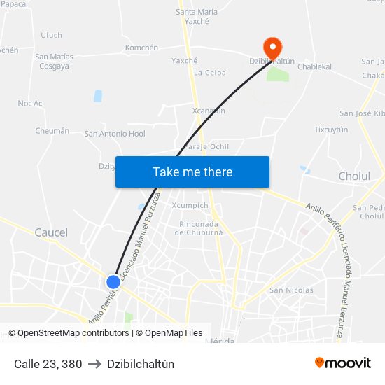 Calle 23, 380 to Dzibilchaltún map
