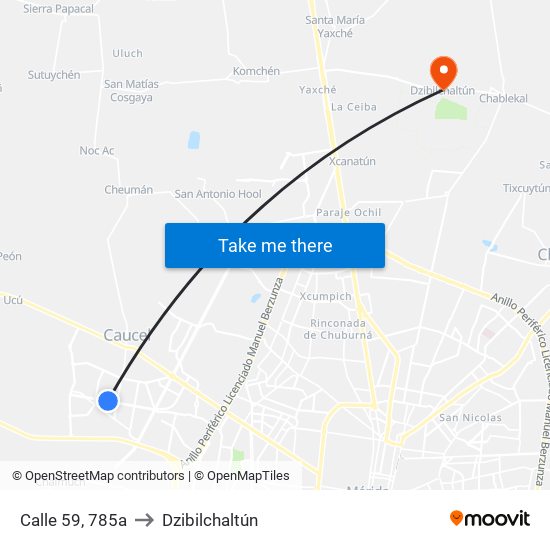 Calle 59, 785a to Dzibilchaltún map